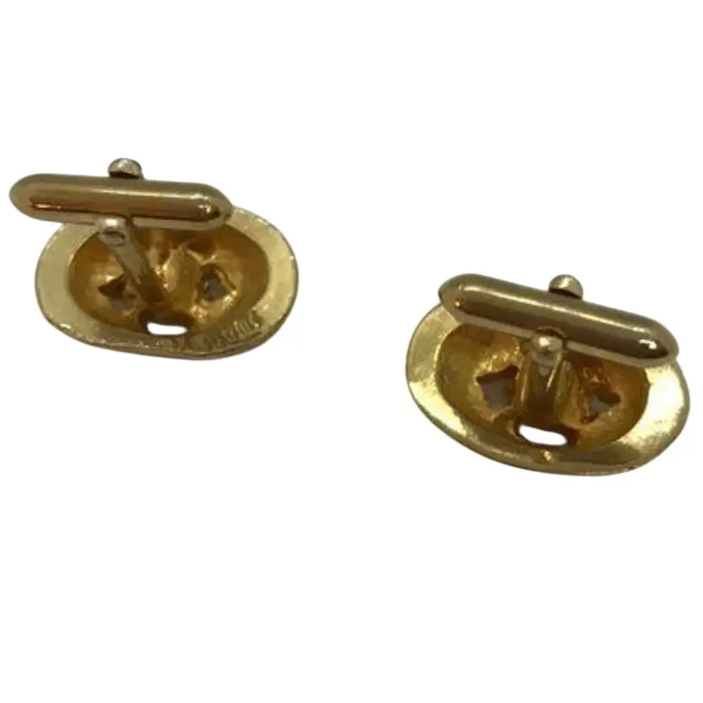 Swank Cuff Links Vintage Mid Century Gold Nuggets Blue Smoke AB Rhinestones